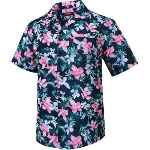 imageMens Hawaiian Shirts Short Sleeve Tropical Aloha Hawaiian Shirts for Men Button Down Casual Summer Beach Shirt08black Pink
