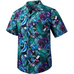 imageMens Hawaiian Shirts Short Sleeve Tropical Aloha Hawaiian Shirts for Men Button Down Casual Summer Beach Shirt09blue Green Black