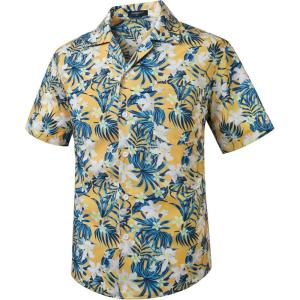 imageMens Hawaiian Shirts Short Sleeve Tropical Aloha Hawaiian Shirts for Men Button Down Casual Summer Beach Shirt10yellow Blue White
