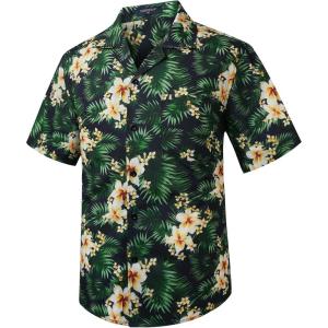 imageMens Hawaiian Shirts Short Sleeve Tropical Aloha Hawaiian Shirts for Men Button Down Casual Summer Beach Shirt11black Green Yellow