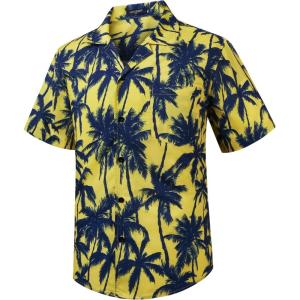 imageMens Hawaiian Shirts Short Sleeve Tropical Aloha Hawaiian Shirts for Men Button Down Casual Summer Beach Shirt12black Yellow