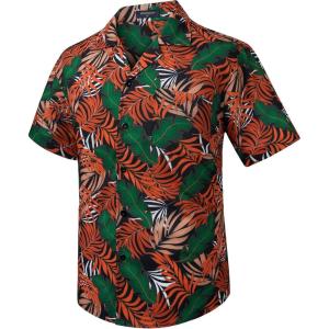 imageMens Hawaiian Shirts Short Sleeve Tropical Aloha Hawaiian Shirts for Men Button Down Casual Summer Beach Shirt13orange Green