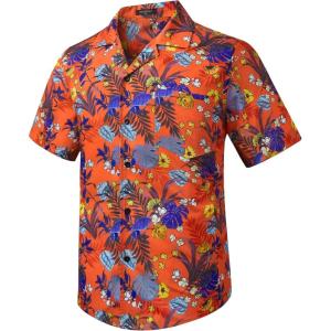imageMens Hawaiian Shirts Short Sleeve Tropical Aloha Hawaiian Shirts for Men Button Down Casual Summer Beach Shirt14orange Blue Yellow