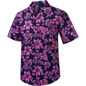 imageMens Hawaiian Shirts Short Sleeve Tropical Aloha Hawaiian Shirts for Men Button Down Casual Summer Beach Shirt15black Plum