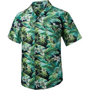 imageMens Hawaiian Shirts Short Sleeve Tropical Aloha Hawaiian Shirts for Men Button Down Casual Summer Beach Shirt16green Blue Black