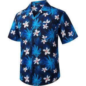 imageMens Hawaiian Shirts Short Sleeve Tropical Aloha Hawaiian Shirts for Men Button Down Casual Summer Beach Shirt20blackBlue