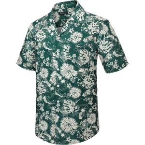 imageMens Hawaiian Shirts Short Sleeve Tropical Aloha Hawaiian Shirts for Men Button Down Casual Summer Beach ShirtDark Green  White