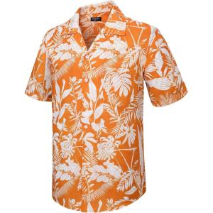 imageMens Hawaiian Shirts Short Sleeve Tropical Aloha Hawaiian Shirts for Men Button Down Casual Summer Beach ShirtOrange