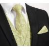 imageHISDERN Mens Vest Tie Set 3PC Formal Waistcoat Paisley Floral Jacquard Necktie Pocket Square Suit Vests Wedding PartyF01 Yellow Paisley