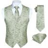 imageHISDERN Mens Vest Tie Set 3PC Formal Waistcoat Paisley Floral Jacquard Necktie Pocket Square Suit Vests Wedding PartyD02 Green