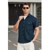 imageHISDERN Mens Short Sleeve Button Down Shirts Work Casual Button Up Relaxed Fit Summer Shirt with Two PocketsA3navy Blue