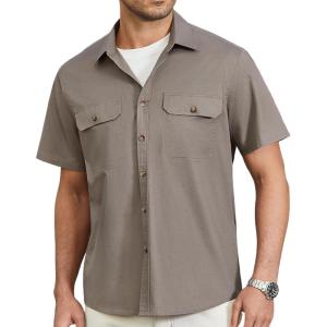 imageHISDERN Mens Short Sleeve Button Down Shirts Work Casual Button Up Relaxed Fit Summer Shirt with Two PocketsA2brown