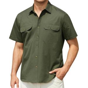 imageHISDERN Mens Short Sleeve Button Down Shirts Work Casual Button Up Relaxed Fit Summer Shirt with Two PocketsA6green 2