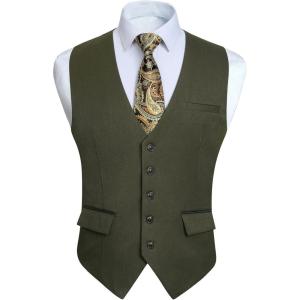 imageHISDERN Mens Suit Vest Business Suit Vests for Men Formal Slim Fit Solid Wedding Dress Waistcoat for VNeck Tuxedo VestZarmy Greenflap Pocket