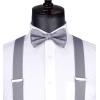 imageHISDERN Bow Tie and Suspenders for Men Elastic XBack Suspender and Bowtie Set Adjustable Braces for Wedding TuxedoF1grey 2