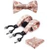 imageHISDERN Mens Paisley Floral Suspenders Strong 6 Clips YBack Adjustable Trouser Braces Self BowTie Set for Party Work