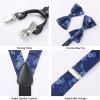 imageHISDERN Suspenders for Men Paisley Floral Bow tie Suspender Pocket Square Sets Adjustable Y Shape 6 Clips Wedding BracesB4blue