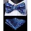 imageHISDERN Suspenders for Men Paisley Floral Bow tie Suspender Pocket Square Sets Adjustable Y Shape 6 Clips Wedding BracesB7blue  White