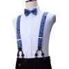 imageHISDERN Suspenders for Men Paisley Floral Bow tie Suspender Pocket Square Sets Adjustable Y Shape 6 Clips Wedding BracesB7blue  White