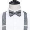 imageHISDERN Suspenders for Men Paisley Floral Bow tie Suspender Pocket Square Sets Adjustable Y Shape 6 Clips Wedding BracesD8gray