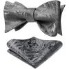imageHISDERN Suspenders for Men Paisley Floral Bow tie Suspender Pocket Square Sets Adjustable Y Shape 6 Clips Wedding BracesD8gray