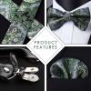 imageHISDERN Suspenders for Men Paisley Floral Bow tie Suspender Pocket Square Sets Adjustable Y Shape 6 Clips Wedding BracesD9green Gray
