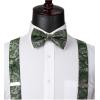 imageHISDERN Suspenders for Men Paisley Floral Bow tie Suspender Pocket Square Sets Adjustable Y Shape 6 Clips Wedding BracesD9green Gray