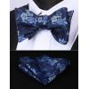 imageHISDERN Suspenders for Men Paisley Floral Self Tied Bow Tie and Suspender Pocket Square Sets Adjustable Wedding Braces1blue