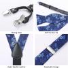 imageHISDERN Suspenders for Men Paisley Floral Self Tied Bow Tie and Suspender Pocket Square Sets Adjustable Wedding Braces1blue
