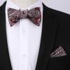 imageHISDERN Suspenders for Men Paisley Floral Self Tied Bow Tie and Suspender Pocket Square Sets Adjustable Wedding Braces3red  Burgundy  Silver