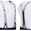imageHISDERN Suspenders for Men Paisley Floral Self Tied Bow Tie and Suspender Pocket Square Sets Adjustable Wedding Braces3silver  Gray