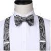 imageHISDERN Suspenders for Men Paisley Floral Self Tied Bow Tie and Suspender Pocket Square Sets Adjustable Wedding BracesGray  Black