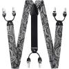 imageHISDERN Suspenders for Men Paisley Floral Self Tied Bow Tie and Suspender Pocket Square Sets Adjustable Wedding BracesGray  Black