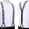 imageHISDERN Suspenders for Men Paisley Floral Self Tied Bow Tie and Suspender Pocket Square Sets Adjustable Wedding BracesGray  Black