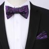 imageHISDERN Suspenders for Men Paisley Floral Self Tied Bow Tie and Suspender Pocket Square Sets Adjustable Wedding BracesPurple  Black