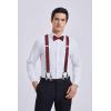 imageHISDERN Suspenders for Men Paisley Floral Self Tied Bow Tie and Suspender Pocket Square Sets Adjustable Wedding BracesRed  Black 02