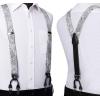 imageHISDERN Suspenders for Men Paisley Floral Self Tied Bow Tie and Suspender Pocket Square Sets Adjustable Wedding BracesSilver  Black