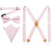 imageHISDERN Bow Tie and Suspenders for Men Elastic XBack Suspender and Bowtie Set Adjustable Braces for Wedding TuxedoAblush Pink1