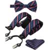 imageHISDERN Bow Tie and Suspenders for Men Suspender and Bowtie Handkerchief Set Adjustable Y Shape 6 Clips Wedding Brace2 American Flag