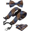 imageHISDERN Bow Tie and Suspenders for Men Suspender and Bowtie Handkerchief Set Adjustable Y Shape 6 Clips Wedding BraceOrange  Blue