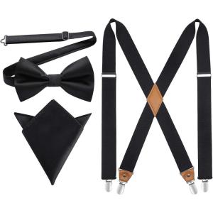 imageHISDERN Bow Tie and Suspenders for Men Elastic XBack Suspender and Bowtie Set Adjustable Braces for Wedding TuxedoD1black 1