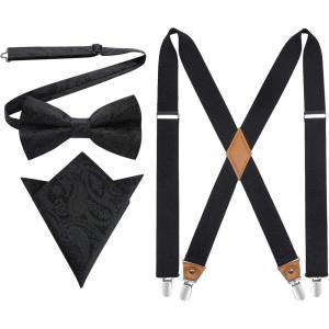 imageHISDERN Bow Tie and Suspenders for Men Elastic XBack Suspender and Bowtie Set Adjustable Braces for Wedding TuxedoD2black 2