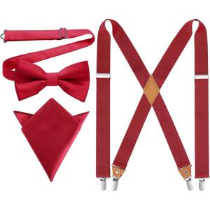 imageHISDERN Bow Tie and Suspenders for Men Elastic XBack Suspender and Bowtie Set Adjustable Braces for Wedding TuxedoE3red 1