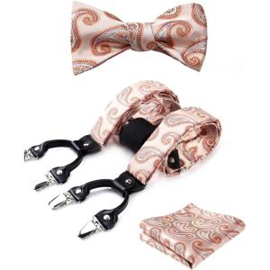 imageHISDERN Mens Paisley Floral Suspenders Strong 6 Clips YBack Adjustable Trouser Braces Self BowTie Set for Party Work