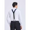 imageHISDERN Bow tie and Suspenders for Men Plaid Suspender Self Bowtie Pocket Square Adjustable Y Shape Mens Trouser Braces02plaid  Navy Blue