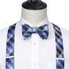 imageHISDERN Bow tie and Suspenders for Men Plaid Suspender Self Bowtie Pocket Square Adjustable Y Shape Mens Trouser Braces03plaid  Blue