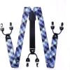 imageHISDERN Bow tie and Suspenders for Men Plaid Suspender Self Bowtie Pocket Square Adjustable Y Shape Mens Trouser Braces03plaid  Blue