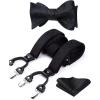 imageHISDERN Bow tie and Suspenders for Men Plaid Suspender Self Bowtie Pocket Square Adjustable Y Shape Mens Trouser Braces03plaid  Black