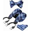 imageHISDERN Bow tie and Suspenders for Men Plaid Suspender Self Bowtie Pocket Square Adjustable Y Shape Mens Trouser Braces03plaid  Blue
