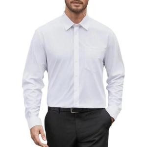 imageHISDERN Mens Stretch Wrinkle Free Dress Shirts Long Sleeve Non Iron Business Button Down Formal Shirt for Work Wedding PromAwhite